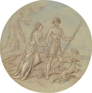 En av arton mönster för en serie plattor som illustrerar Venus och Adonis av Hablot Knight Browne