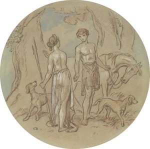 En av arton mönster för en serie plattor som illustrerar Venus och Adonis av Hablot Knight Browne