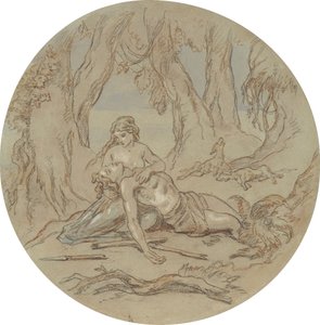 En av arton mönster för en serie plattor som illustrerar Venus och Adonis av Hablot Knight Browne