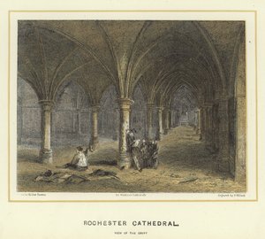 Rochester Cathedral, utsikt över kryptan av Hablot Knight Browne