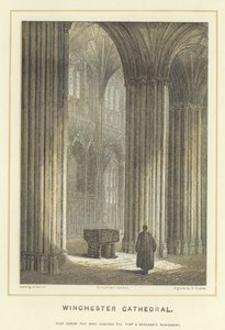 Winchesterkatedralen, vy över skeppet som visar framsidan och Wykehams monument. av Hablot Knight Browne