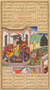 Isfandiyar dödar Arjasp, kungen av Turan, från en Shah-nama (Kungarnas bok) av Firdausi (persiska, cirka 934–1020) av Haidar Kashmiri