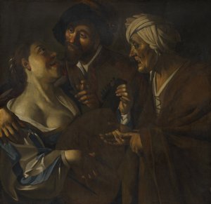 Procuress, förfalskning efter Dirck van Baburen (c.1595–1624), c.1930-45 (olja på duk)