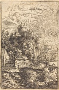 Landskap med ett slott och strålande sol