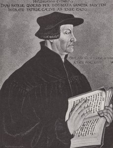 Huldrych Zwingli, ledare för reformationen i Schweiz (gravyr) av Hans (after) Asper