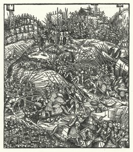 Ärkehertig Maximilian av Österrike och hans armé kämpar mot fransmännen av Hans (after) Burgkmair