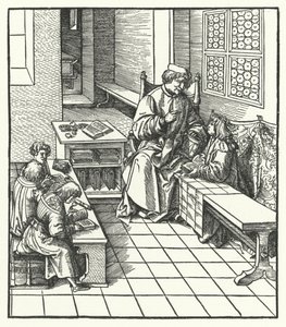 Ärkehertig Maximilian av Österrike i skolan som barn (gravyr) av Hans (after) Burgkmair