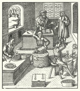 Ärkehertig Maximilian av Österrike vid myntverket (gravyr) av Hans (after) Burgkmair