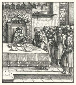 Ärkehertig Maximilian av Österrike skriver bokstäver (gravyr) av Hans (after) Burgkmair