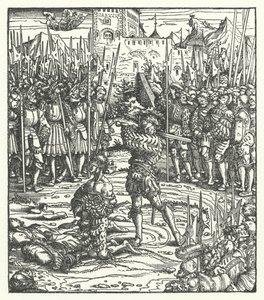 Avrättning av ledarna för ett uppror mot styre av ärkehertig Maximilian av Österrike i Flandern av Hans (after) Burgkmair