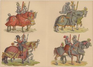 Riddare till häst (färg litho) av Hans (after) Burgkmair