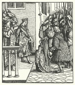 Margareta av Österrike, dotter till ärkehertig Maximilian av Österrike, överlämnad till kung Ludvig XI av Frankrikes förmyndarskap av Hans (after) Burgkmair