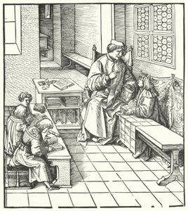 Maximilian tar emot instruktion (gravyr) av Hans (after) Burgkmair