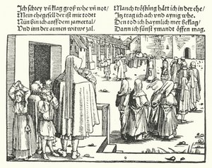 Begravningen av familjens överhuvud (gravyr) av Hans (after) Burgkmair