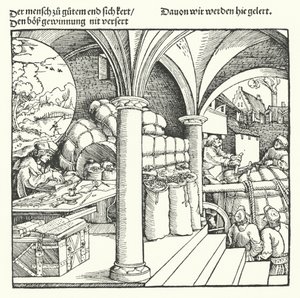 Den försiktige köpmannen (gravyr) av Hans (after) Burgkmair