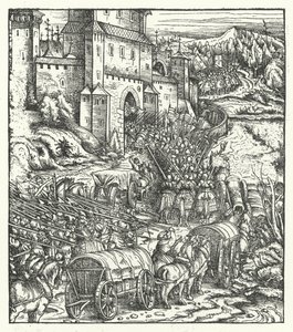 Intagandet av staden Tongeren av Hans (after) Burgkmair