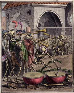Gravyr av en "Dances macabre" av Hans Holbein den unge (1497-1543).