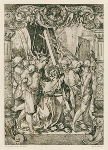 Jesus Kristus, klättra till Golgata (gravyr) av Hans (after) Holbein the Younger