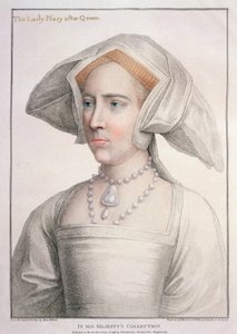 Mary Tudor (1516-58) graverad av Francesco Bartolozzi (1727-1815) (gravyr) av Hans (after) Holbein the Younger