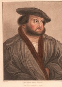 Självporträtt av konstnären Hans Holbein på Kensington Palace. ,1812 (gravyr) av Hans (after) Holbein the Younger