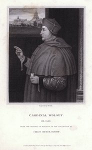 Thomas Wolsey, engelsk politiker, ärkebiskop och katolska kyrkans kardinal (gravyr) av Hans (after) Holbein the Younger