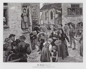 Kvinna i skampålen (gravyr) av Hans Bachmann