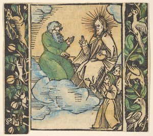 Illustration från Decided Gart of the Rosery Mariae. av Hans Baldung