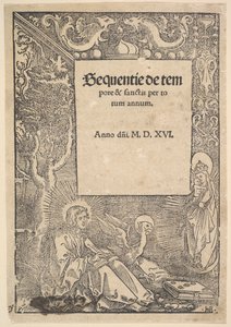 Sankt Johannes evangelisten på Patmos, titelsida från Hymni de tempore et de sanctis, 1516 av Hans Baldung