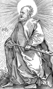 St Peter håller sin symbol för en nyckel, c1490-1550