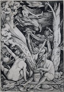 Häxor trollar under häxsabbat av Hans Baldung Grien