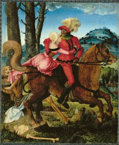 Riddare, jungfru och död (målning på trä) av Hans Baldung Grien