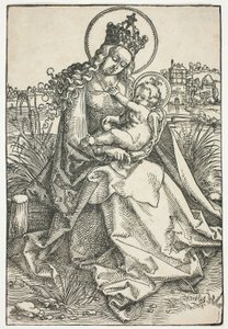 Madonna och barn på en gräsbevuxen bänk av Hans Baldung Grien