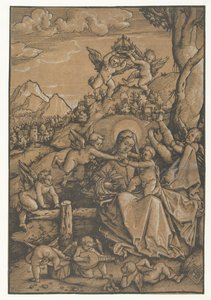 風景の中の 8 人の天使と聖母子 av Hans Baldung Grien