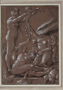 Häxans sabbat (Efter Hans Baldung) par Graf, Urs (ca 1485-1527/28). Penna, pensel, bläck, vit färg på papper, storlek: 29,5x21,7 av Hans Baldung Grien