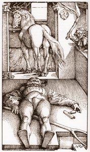 Den förhäxade palefrenier - (Sovande brudgum och trollkarl) trästick av Hans Baldung Grien (1485-1544) ca 1544 - av Hans Baldung Grien