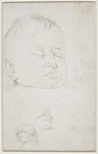 Huvudet på en liten pojke i trekvartsprofil, pojkens halvöppna mun och av Hans Baldung Grien