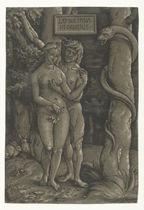 Adam och Evas frestelse i paradiset Människans fall Lapsvs Hvmani Generis (titel på objekt) av Hans Baldung Grien