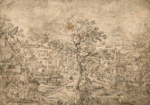 Landskap med Abraham och änglar av Hans Bol