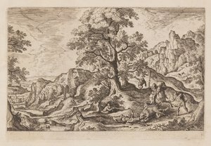 Tavel 11, från Landskap med scener ur Gamla och Nya testamentet samt Ovidius Metamorfoser av Hans Bol