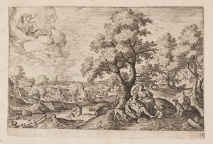 Tavel 12, ur Landskap med scener ur Gamla och Nya testamentet samt Ovidius Metamorfoser av Hans Bol