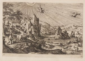 Tavel 18, från Landskap med scener ur Gamla och Nya testamentet samt Ovidius Metamorfoser av Hans Bol