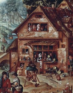 Taverna, detalj av byscen, målning av Hans Bol (1534-1593)