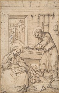 Kristi barndom, i snickeriet, 1534-93. av Hans Bol.
