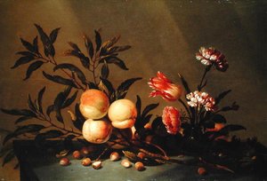 Stilleben av persikor och blommor, 1641