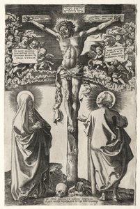 Kristus på korset mellan jungfrun och Johannes, 1542.