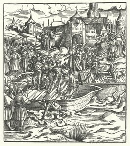 Avrättning av ledarna för ett uppror mot styre av ärkehertig Maximilian av Österrike i Gent, 1484 av Hans Burgkmair