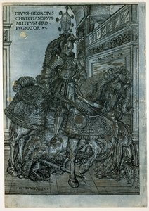 St George till häst, 1508 (chiaroscuro träsnitt) av Hans Burgkmair