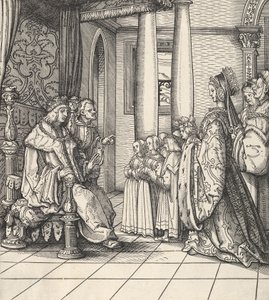 Den vita kungen tar emot sin dotter Margareta och kung Philips barn, från Der Weisskunig, 1514-16 av Hans Burgkmair