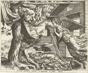 Lasarus död The History of Lazarus and the Rich Man (serietitel) av Hans Collaert (I) (possibly)