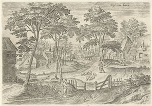 Vy över stallet Stal från ovan (titel på objekt) Sevärdheter från Brysselområdet (serietitel) av Hans Collaert (I)
